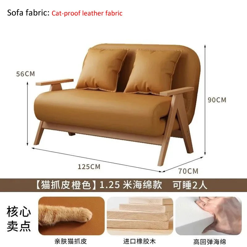 Multifunctional Solid Wood Folding Sofa Bed - Living Room Single Double Foldable Sofa 85/105/125 Cm Various Sizes Available