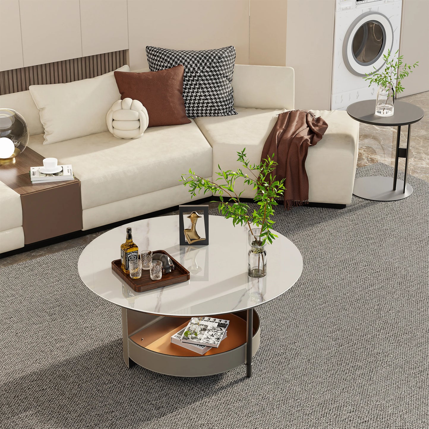 Wisfor 31.5" Coffee Table Round Coffee Tables for Living Room Modern Table with Sturdy Metal Frame Legs and Sintered Stone Top