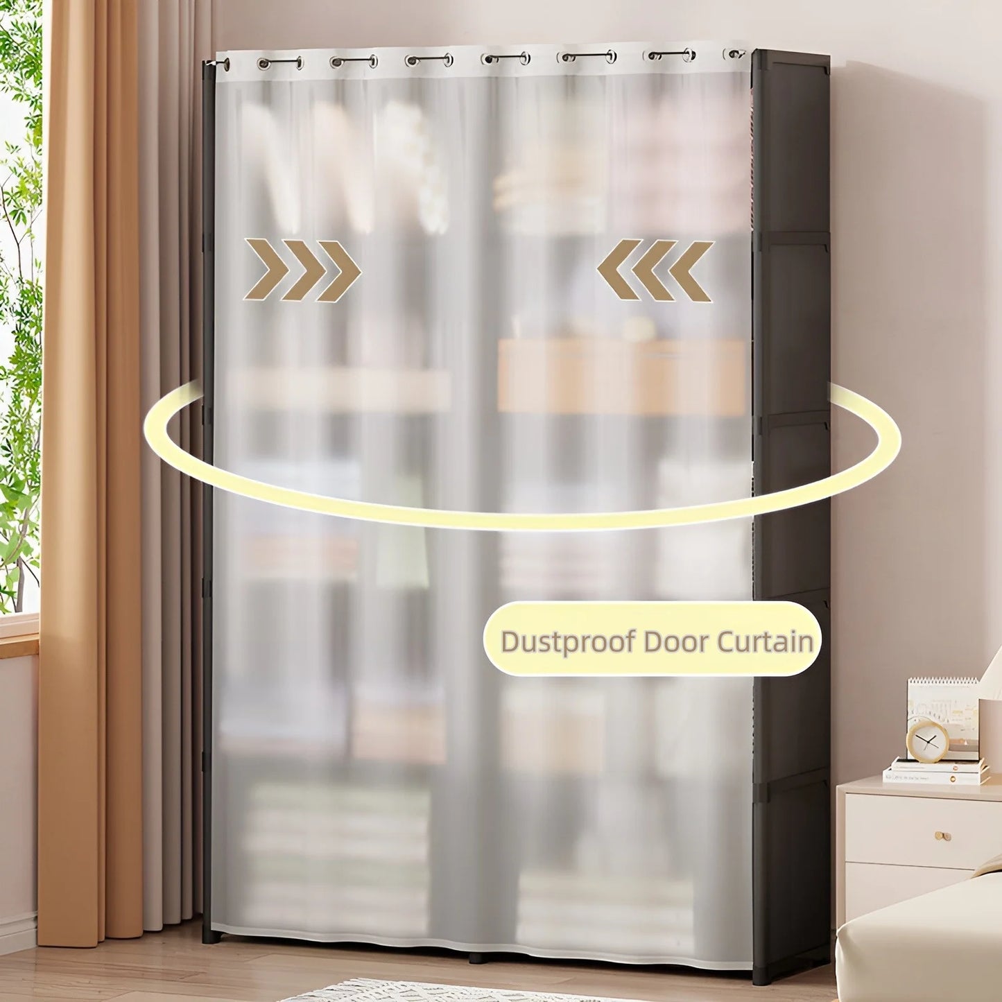 6-Layer Double Row Storage Rack with Curtain – Dustproof Organizer for Quilts, Clothing, Blankets, Books, and Shoes