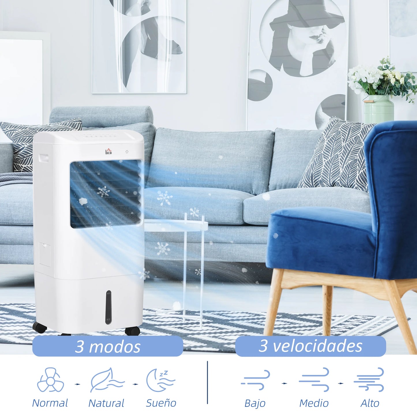 Homcom Portable Air Cooler 3 in 1 Remote Control 37X32X78 cm White