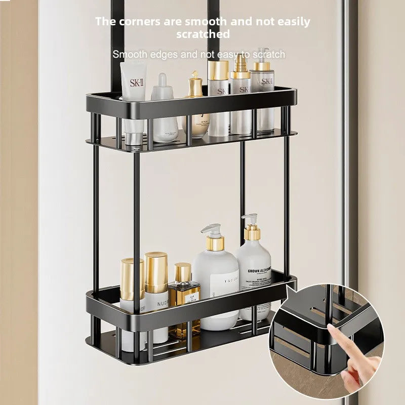 No-Drill Shower Caddy | Bathroom Glass Door Storage Basket | Towel Organizer Rack for Convenient Bathing Space