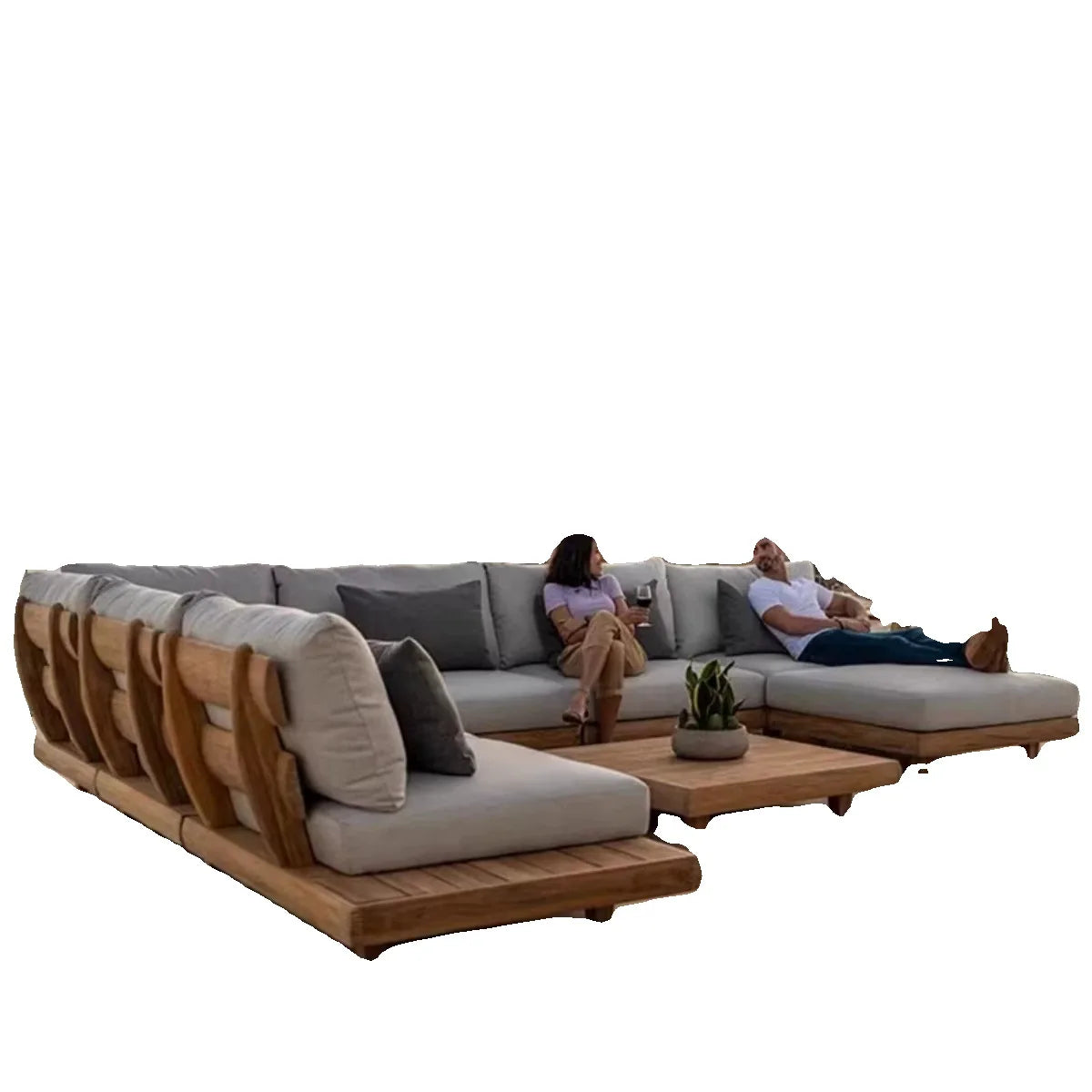 Outdoor Sofa, Full Teak Furniture Set, Rain and Sun Protection, Suitable for Gardens, Villas and Outdoor Swimming Pools
