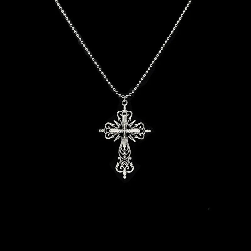 Gothic Big Zircon Cross Necklace Unisex Y2K Irregular Goth Large Cross Pendant Necklaces for Men Women Couple Necklace Jewelry