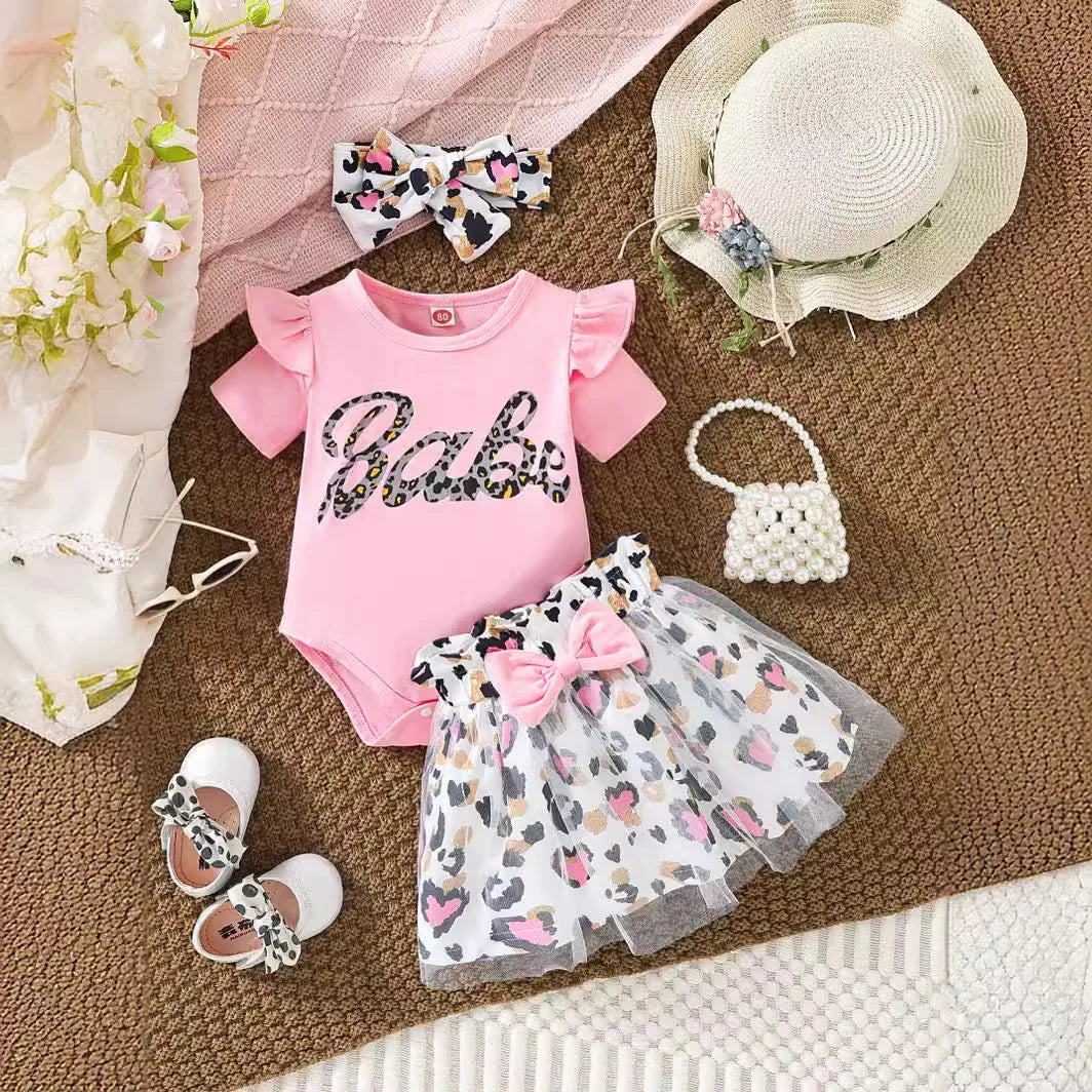 Newborn Baby Girl Clothes Ruffle Long Sleeve Babe Print Romper Princess Tutu Dress Bow Tulle Skirts Dress