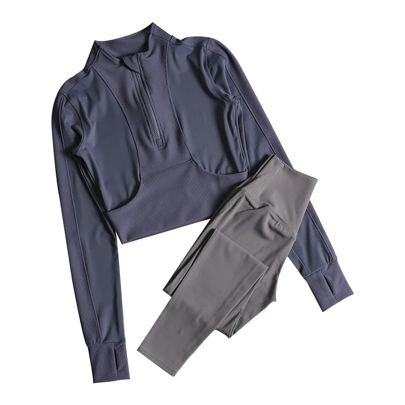 Fitness suit for women in spring professional training morning jogging high-end temperament sportswear fashion long-sleeved