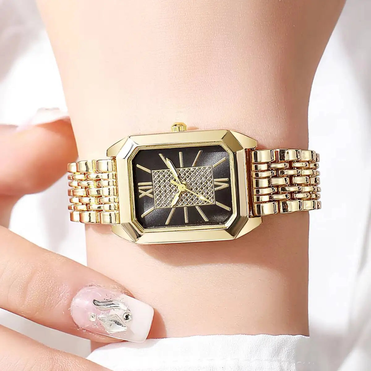 Fashion Rectangle Women Watches Ladies Stainless Steel Strap Quartz Wristwatches Reloj Mujer(Without Box)