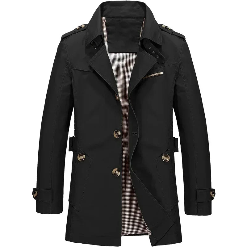 Spring Autumn and Winter Fashion Street Coat Men's Business Coat Long Jacket Pure Cotton Casual Windbreaker Coat