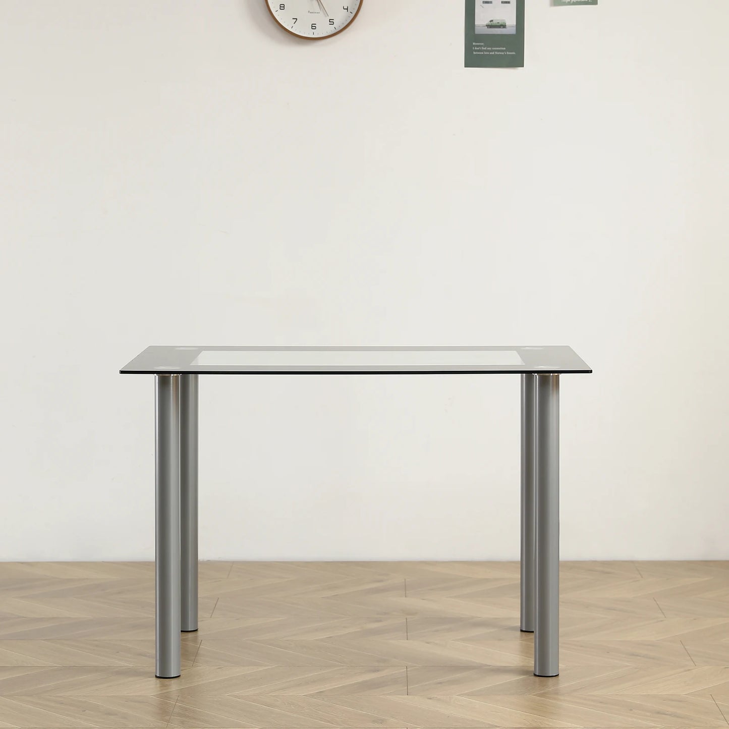 110cm Dining Table Tempered Glass Dining Table Simple Rectangular Cylindrical Leg Dining Table Home 4-seater
