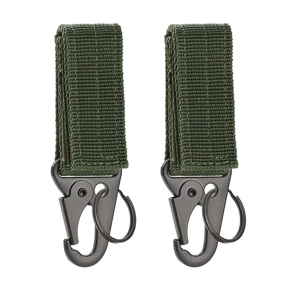 2pcs Tactical Hanging Buckle Molle Nylon Webbing Carabiner Belt Triangle Keychain for Outdoor Climbing Camping Tool Accessory