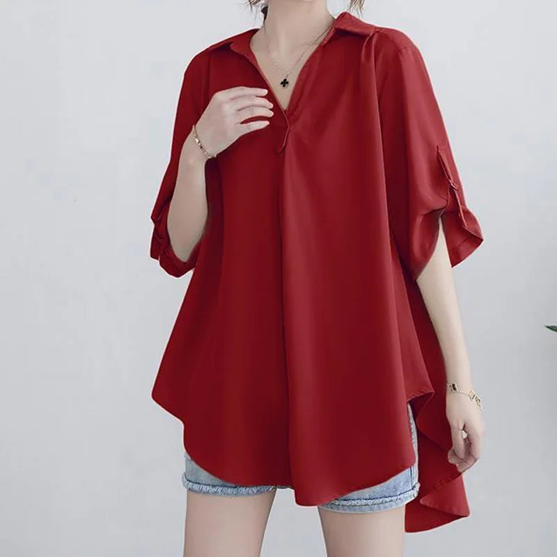 Women's Clothing White Shirt Summer Chiffon Loose Fit A-Line Waist Slimming Elegant Casual Office Ready New Yellow