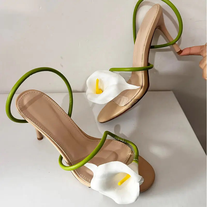 Onlymaker Women Open Toe Flower Sandals Wedding Heels Dressy Summer Heels