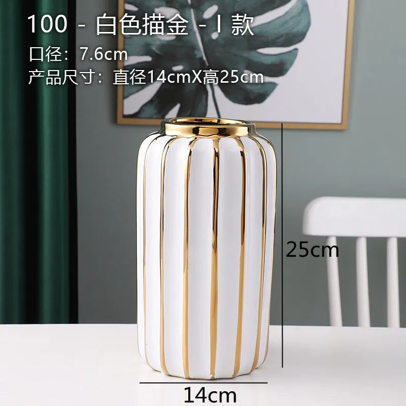 White Gold Ceramic Vase Desktop Flower Arrangement Hydroponic Vases Dried Flowers Vase Plant Vases Flowerpot Decoration Crafts