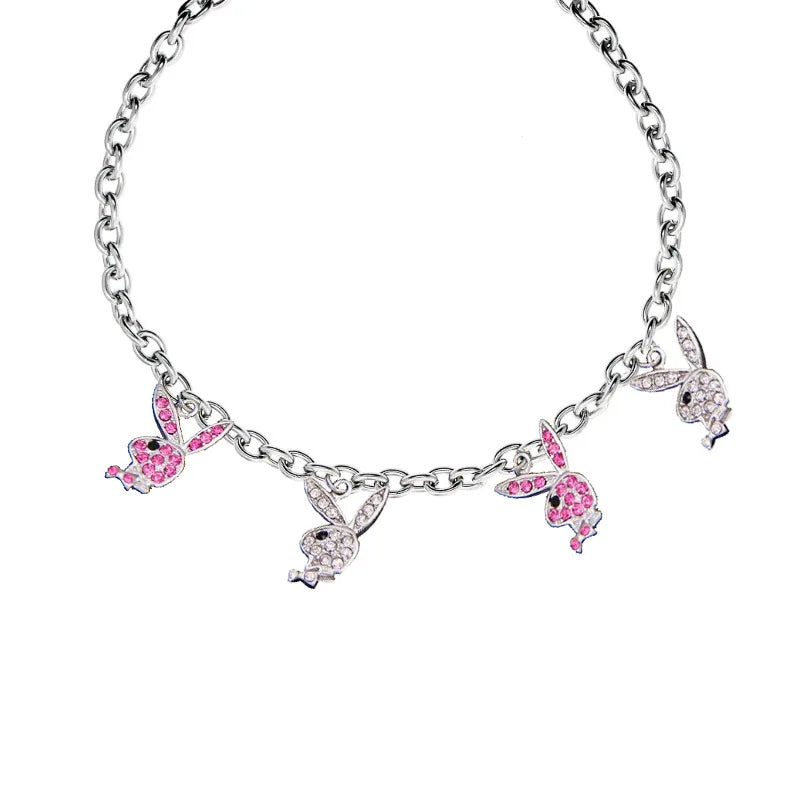 2022 New Fashion Net Red Zircon Rabbit Ladies Necklace Hip Hop Rock Pendant Necklace White Rabbit Clavicle Chain Jewelry Girl