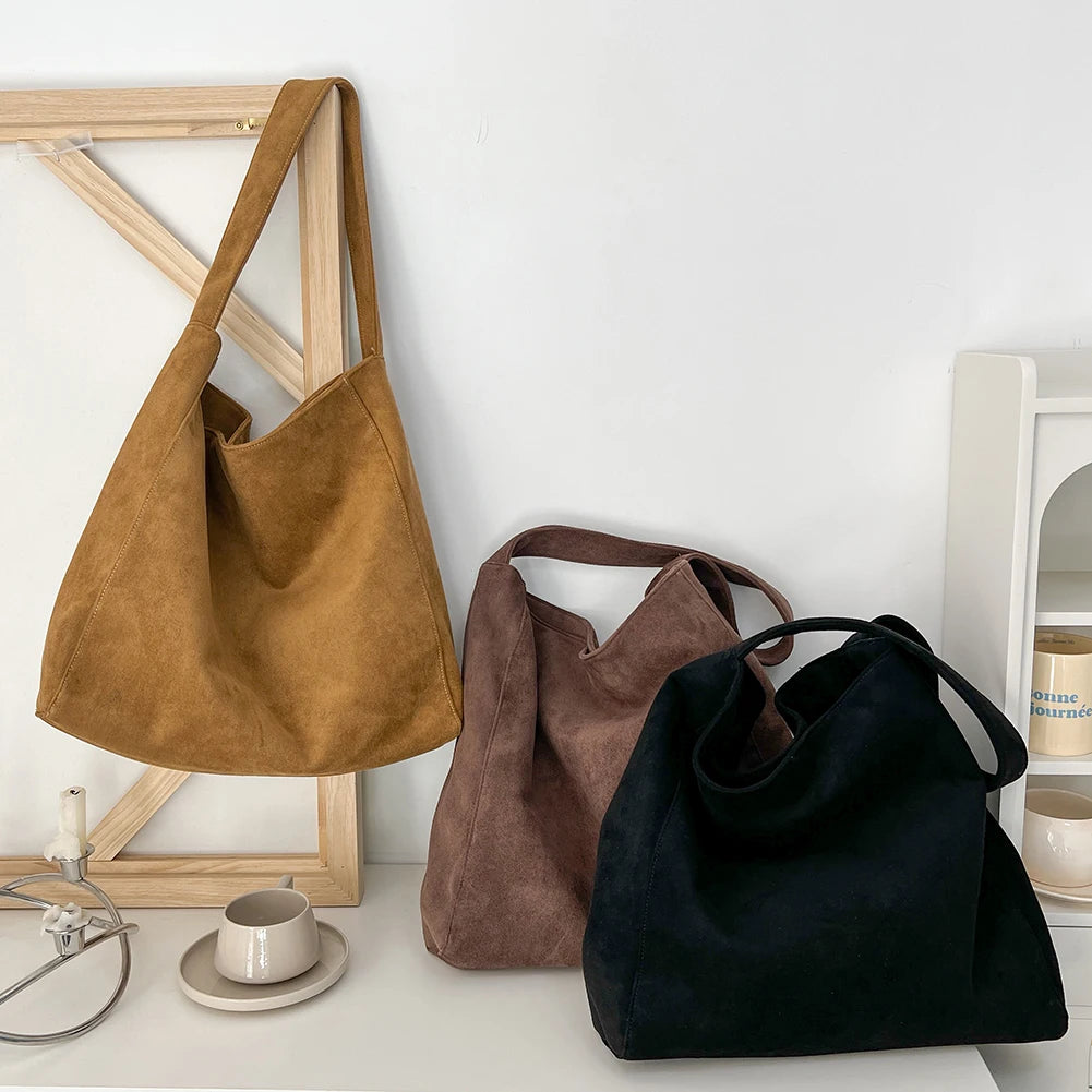 Women Underarm Bag Fashion Tweed Fabric Large Capacity Shoulder Bag Casual Handbag for Daily Office Use Solid Color Handbag