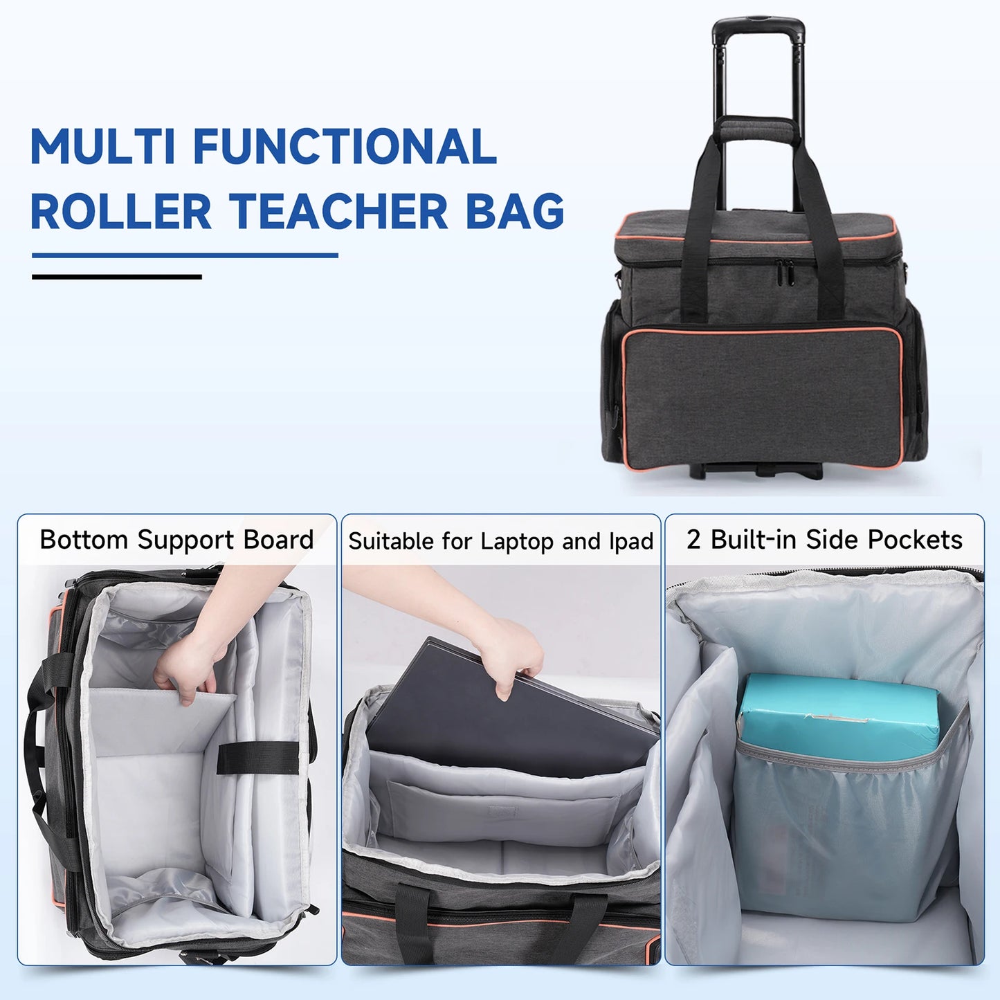 Retractable Handle Rolling Carry-On Bag - Expandable Luggage with 360° Wheels for Travel/Business, Lightweight & Durable (Black)