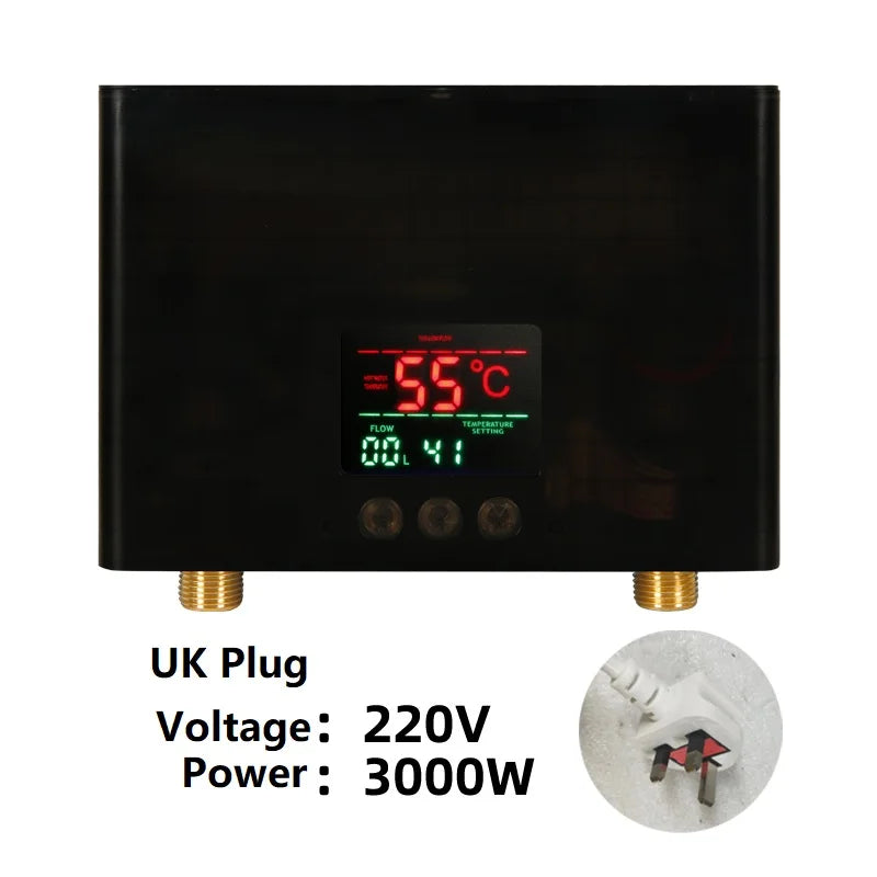 110V/220V Instant Water Heater Bathroom Kitchen Wall Mounted Electric Water Heater LCD Temperature Display with Remote Control