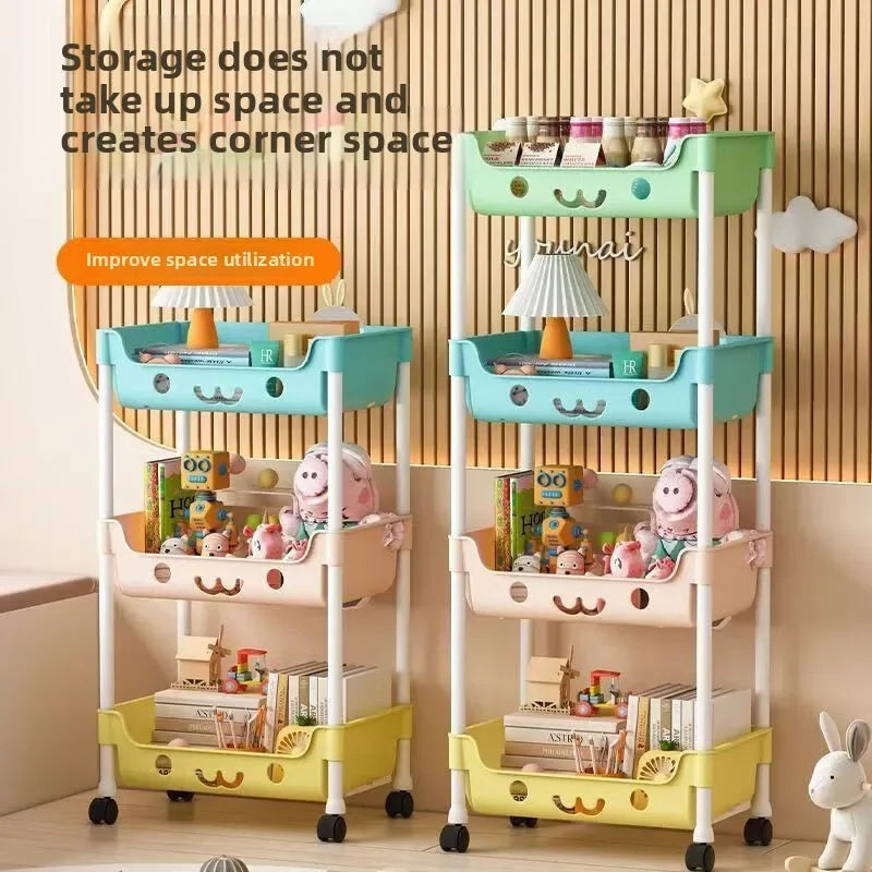 Durable Floor-to-Floor Multi-Storey Trolley Storage Rack in Macaroon Style - for Bedroom Living Room & Child-Focused Storage