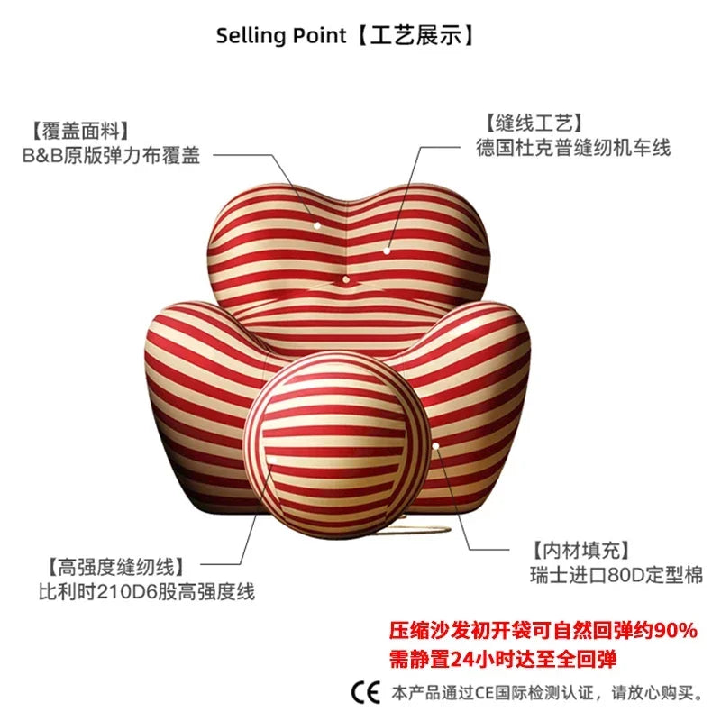 Modern Striped Bean - Bag Sofa with Ottoman, Cozy & Stylish Living Room Furniture,Designer Styles,Mom's Embrace Sofa