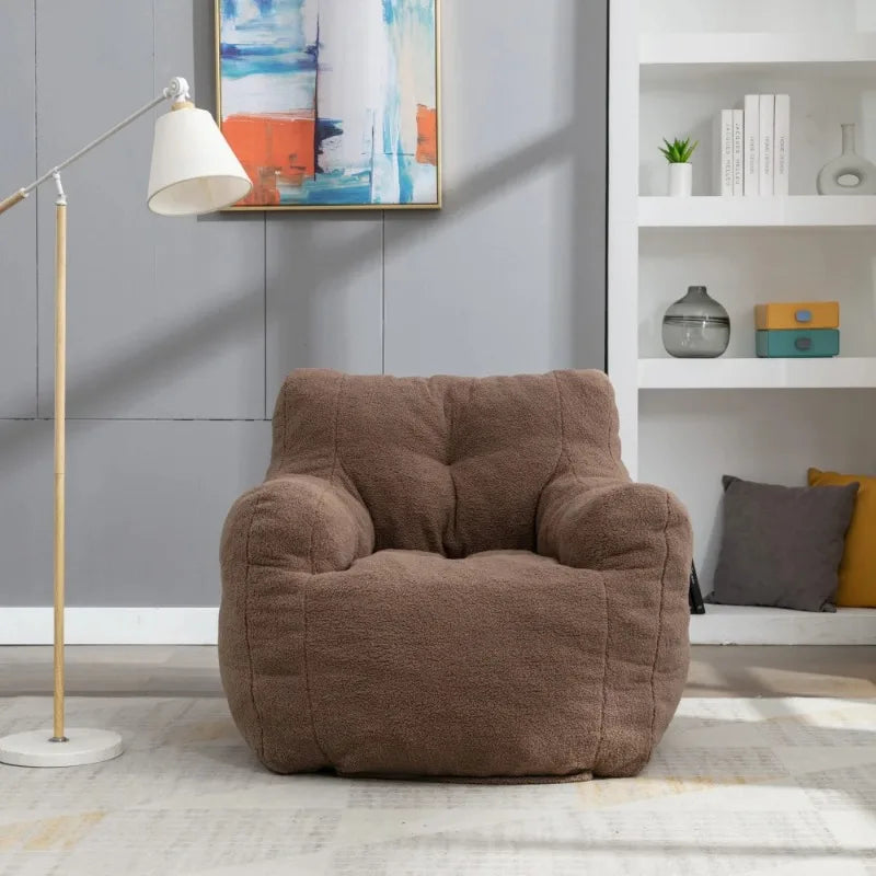 Soft Teddy Fabric Bean Bag Chair Memory Foam Filled Ergonomic No-Assembly Ideal for Living Room Home Furniture Bean Bag Sofas