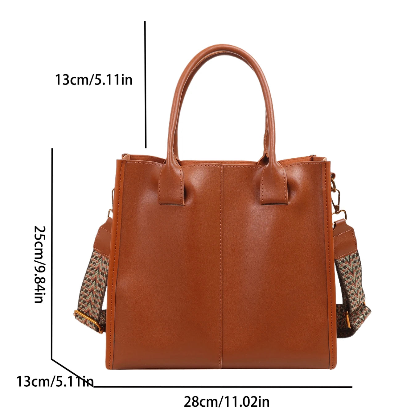 Black Tote Bag For Women Fashion Wide Strap Shoulder Handbag High Quality Pu Leather Bag Coffee Brown Female Brand Commute Bag