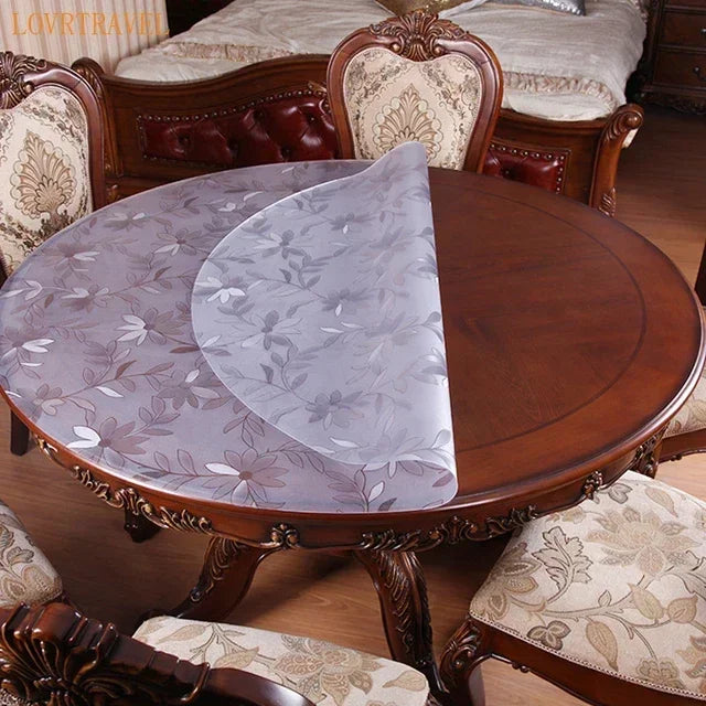 160cm PVC Round Table Carpet Transparent Waterproof Tablecloth Kitchen Pattern Table Cover Glass Soft Cloth Dining Table Mat