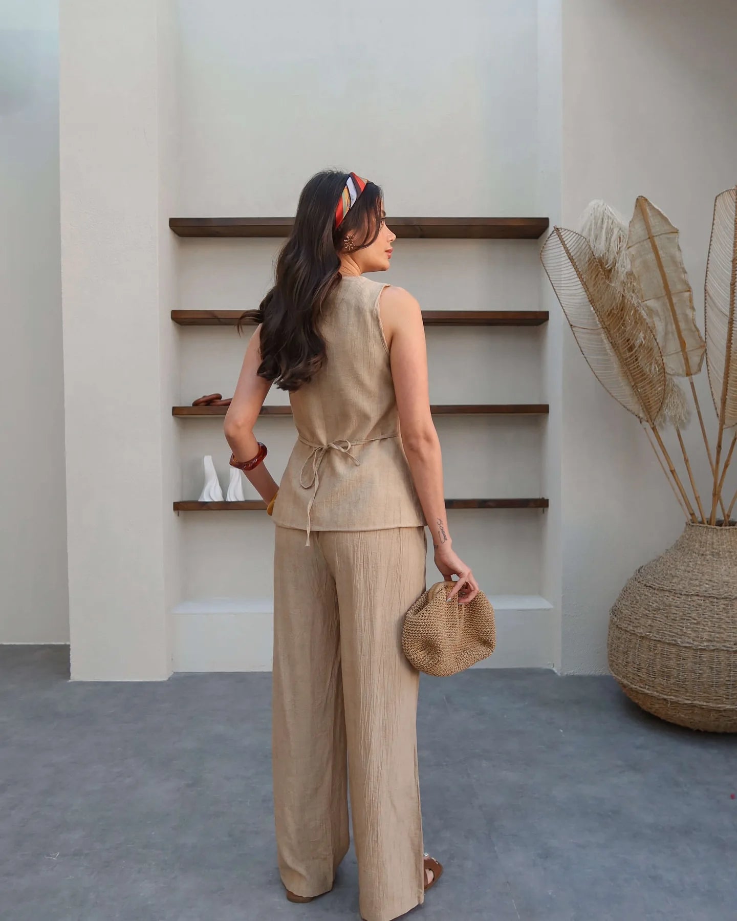 Women's Clothing 2024 Spring Summer New Fashionable Vest Pants Collage Splicing Pure Sleeveless Color Temperament Casual Suit