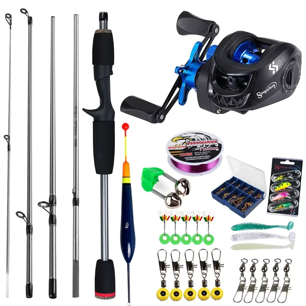 Sougayilang Baitcasting Fishing Rod and Reel Combo 5Section Fishing Rod and 7.2:1 Gear Ratio Reel Full Kit for Bass Carp Fishing