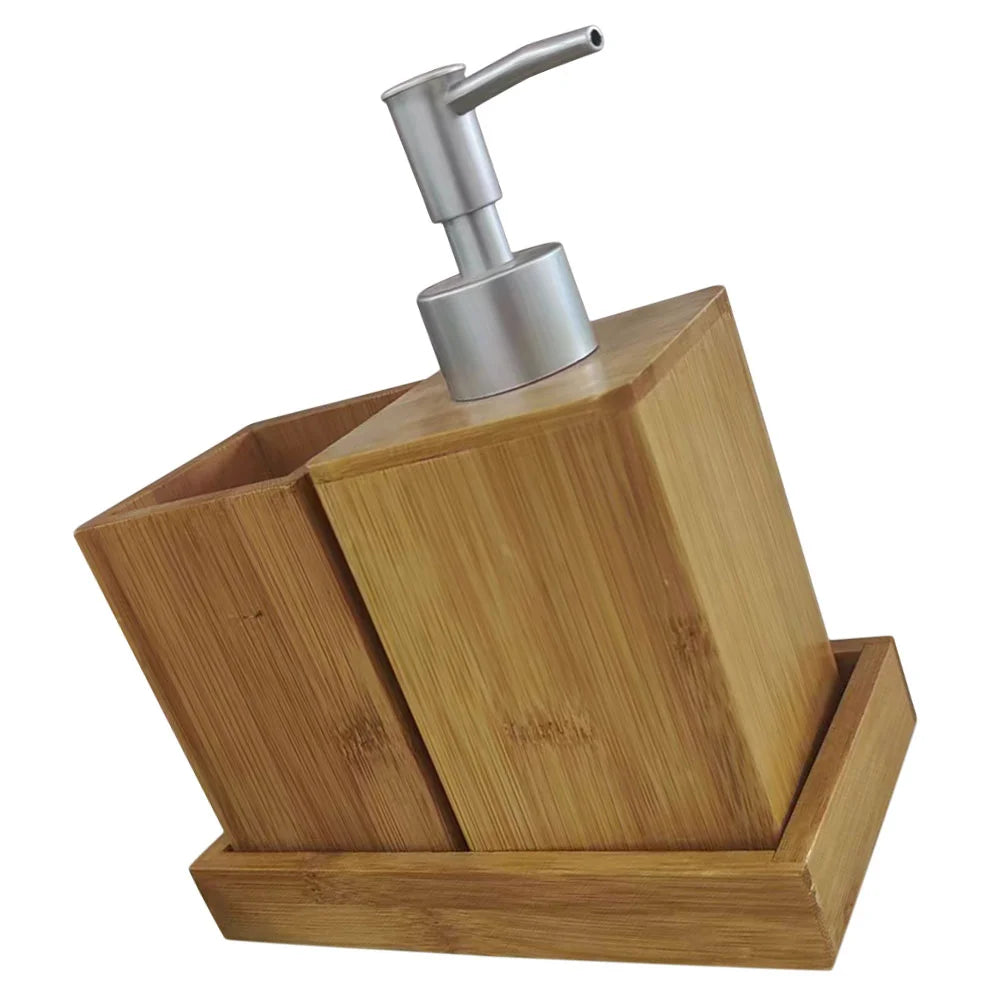 Bamboo Bathing Accessories Set Toothbrush Cup Hand Soap Dispenser Shampoo Container Storage Lotion Bottle Bathroom Necessities