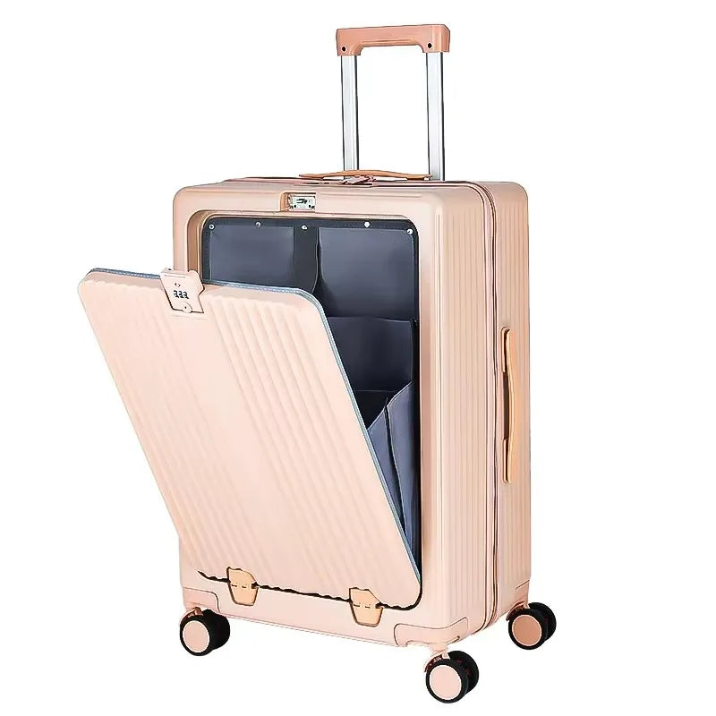20/22/24/26‘’ Front Opening Suitcase Travel Rolling Luggage Aluminum Alloy Trolley PC Case with Spinner Wheel USB charging Plug