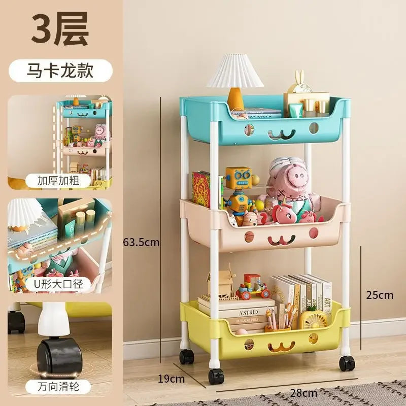 Durable Floor-to-Floor Multi-Storey Trolley Storage Rack in Macaroon Style - for Bedroom Living Room & Child-Focused Storage