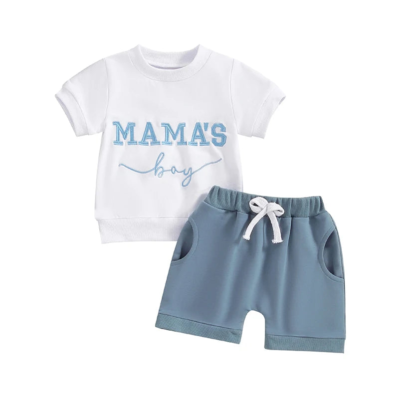 Toddler Baby Boy Summer Clothes Short Sleeve Embroidery Top Solid Color Shorts Cute Infant 2Pcs Baby Boy Outfit Sets