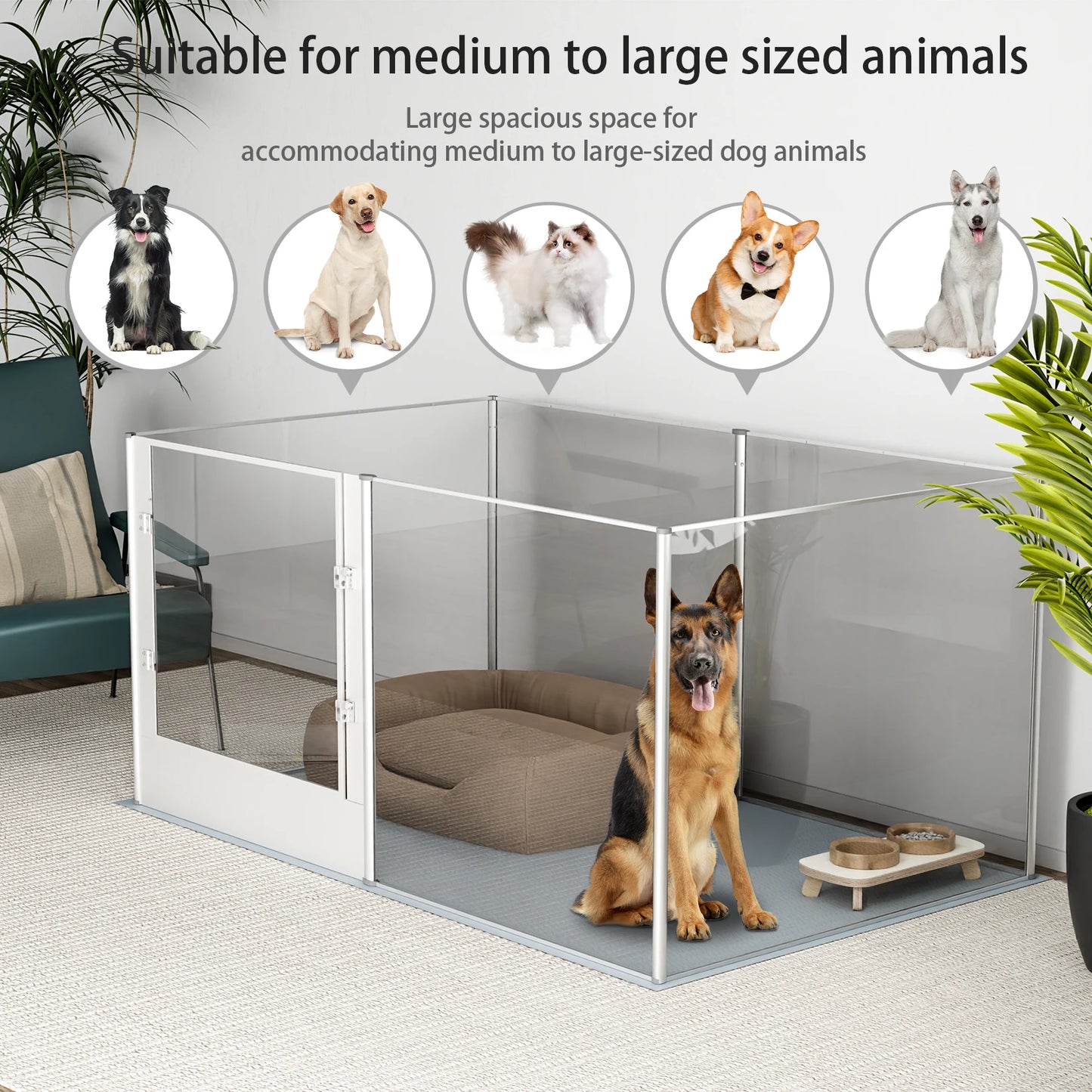 BingoPaw Acrylic Dog Playpen Fence Pet Clear Exercise Play Pen Whelping Box with Waterproof Fertility Pad for Cats, Puppies