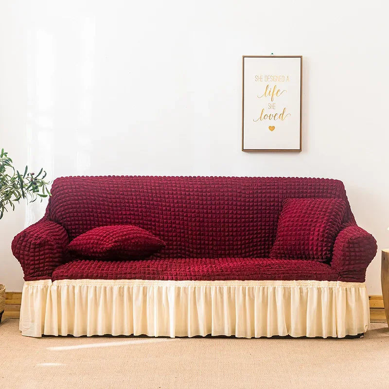 Sofa Cover for Living Room Thick Ruffled Seersucker Elastic L Shaped Corner Sofa Cover 1/2/3/4 Seater Cover for Sofa