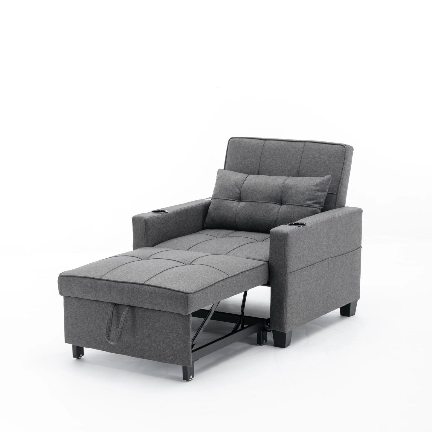 Futon Chair Bed Convertible Chair 3-in-1 Pull Out Sleeper Chair Beds with USB Ports, Armchair Bed Sleeper for ing Room (Dark Gre