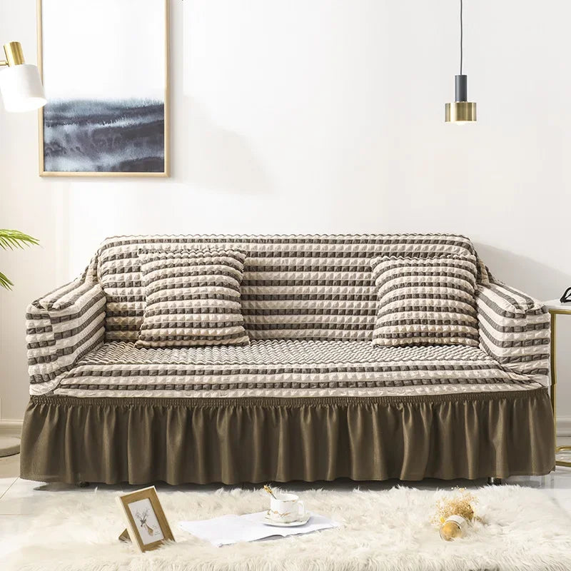 Sofa Cover for Living Room Thick Ruffled Seersucker Elastic L Shaped Corner Sofa Cover 1/2/3/4 Seater Cover for Sofa