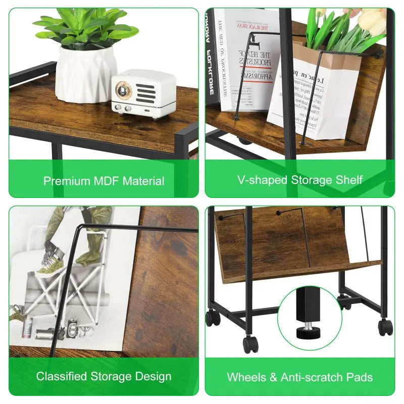 Record Player Stand with Vinyl Storage Side Table, 2 Tier with Charging Station Record Player Table for Living Room Bedroom