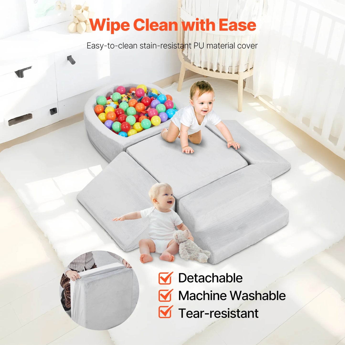 VEVOR 5-Piece Baby Foam Climbing Blocks Toys with Ball Pit Kids Indoor Climb and Crawl Activity Playset for Toddlers Crawling