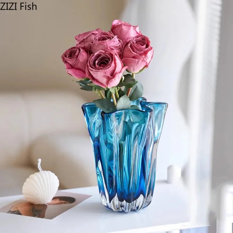 Transparent Blue Hydroponic Glass Vase Flower Pots Desk Decoration Flowers Arrangement Modern Floral Vases Room Aesthetic Decor