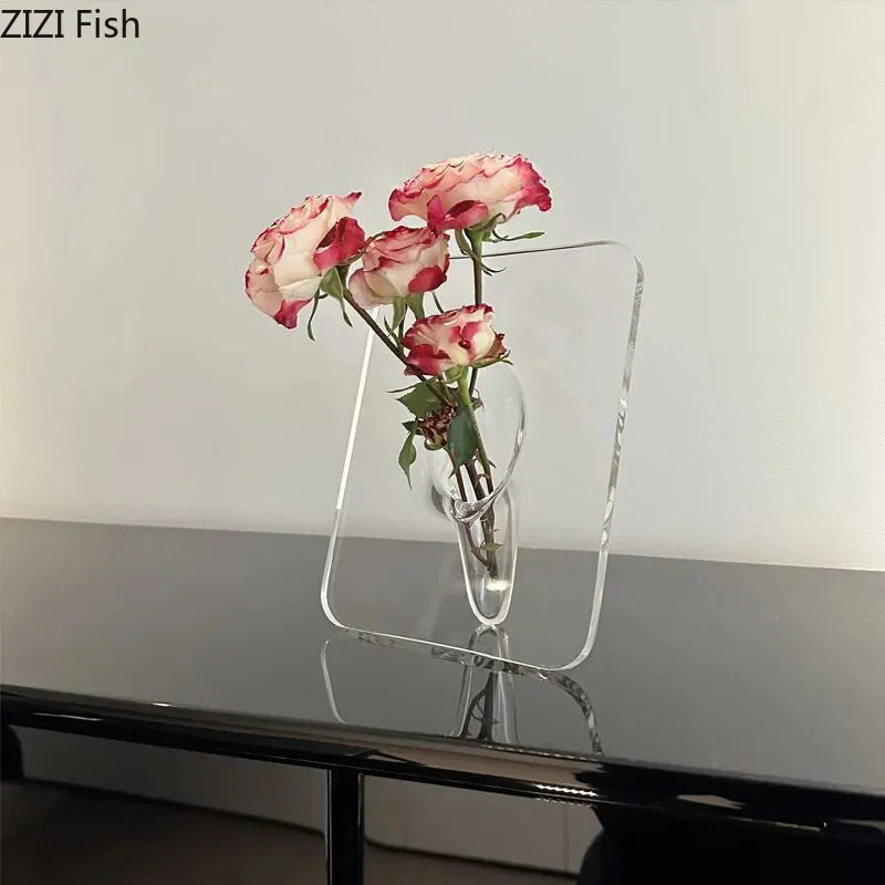 Minimalism Transparent Vase Flowers Pots Desk Decoration Flower Arrangement Geometry Square Floral Vases Room Aesthetic Decor