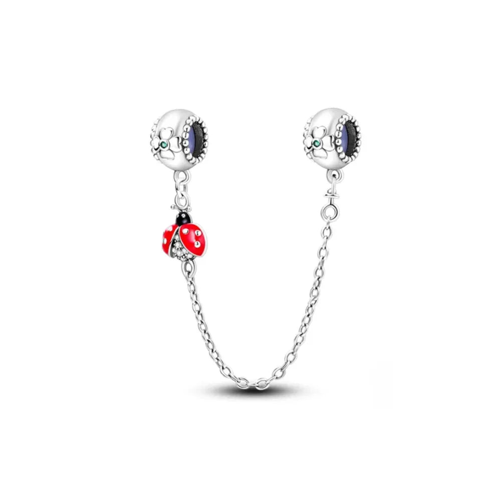 New 925 Silver Horseshoe Clover Star Cat Charm True eyes Pendant Safety Chain Bead Fit Original Bracelet Jewellery Gift dragon