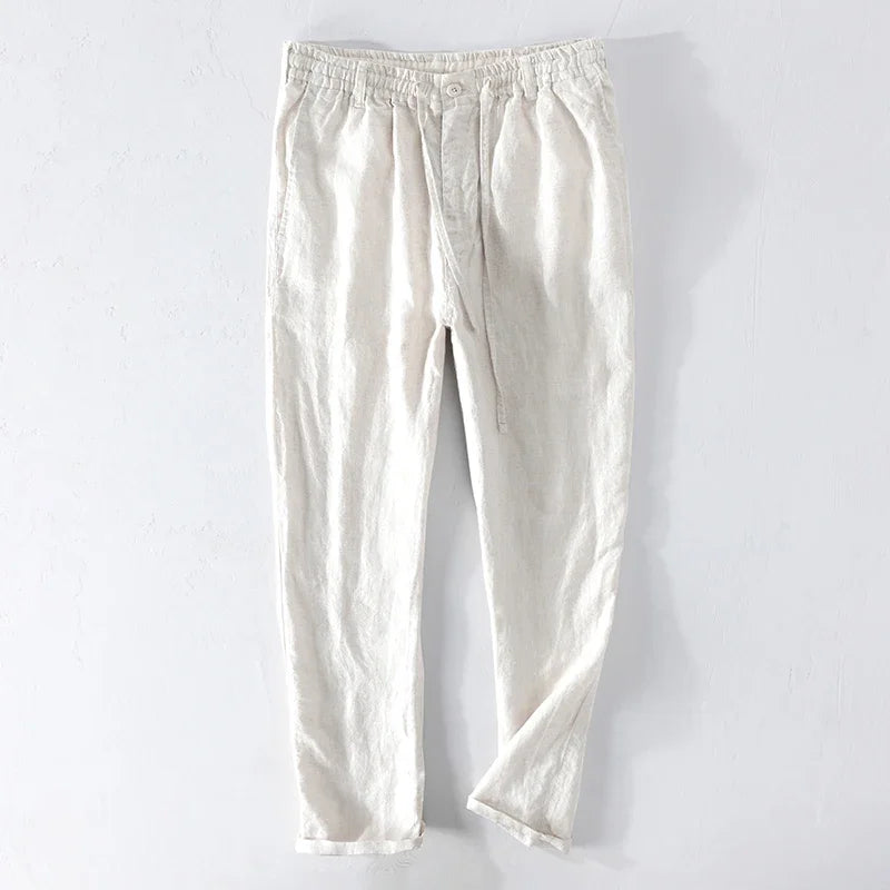 Men Dress Pants Summer New Casual Black Pants Men 100% Pure Linen Loose Fashion Solid Color Trousers Male Brand Clothing Y2951