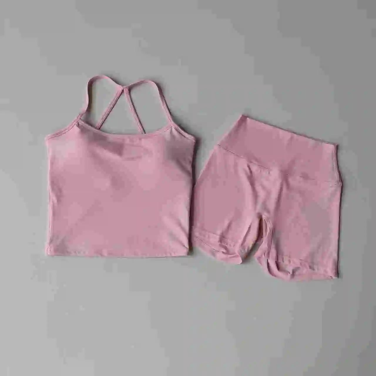 Fitness Gym Set Women 2 Piece Sets Halter Neck Tank Tops High Waist Scrunch Seamless Shorts Sport Suit Sportswear Workout Set