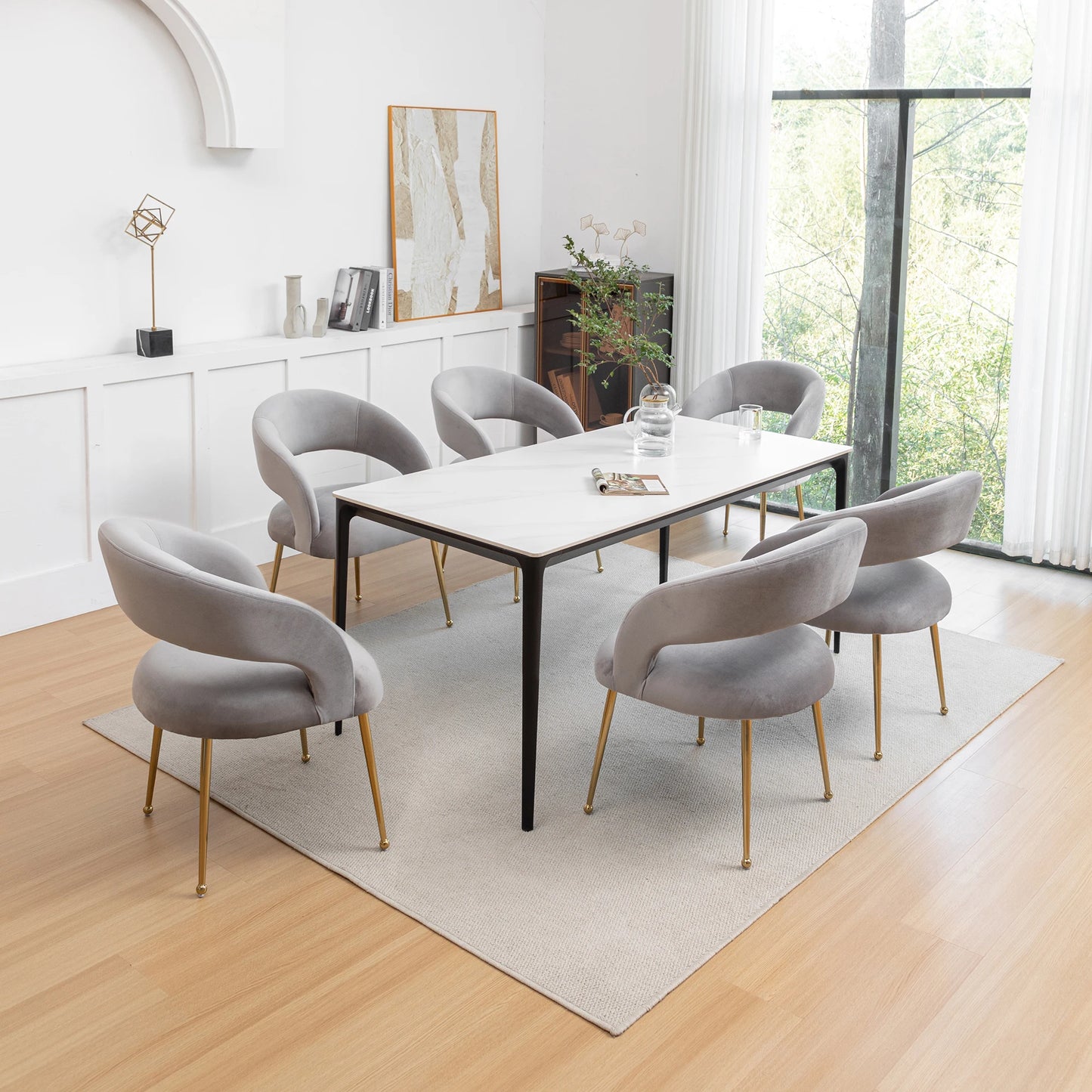 SEYNAR Mid Century Modern Velvet Upolstered Open-Back Dining Chair Set of 6