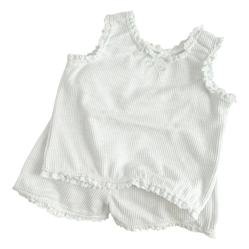 Baby Girl Ruffles Sleeveless Vest Shorts Two Piece Set Children Summer Casual Outfit Lightweight Toddler Clothes 2025