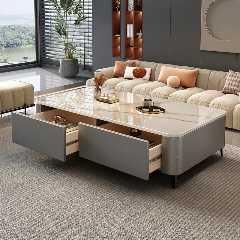 Rock slab coffee table living room home 2024 new small apartment light luxury advanced modern simple floor TV cabinet combinatio