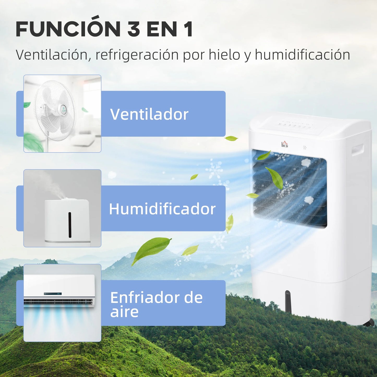 Homcom Portable Air Cooler 3 in 1 Remote Control 37X32X78 cm White