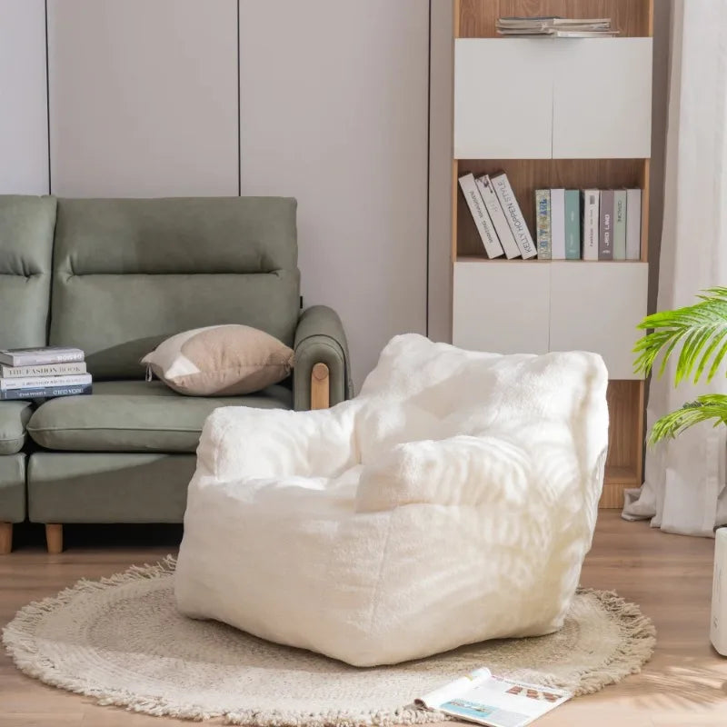 Soft Teddy Fabric Bean Bag Chair Memory Foam Filled Ergonomic No-Assembly Ideal for Living Room Home Furniture Bean Bag Sofas