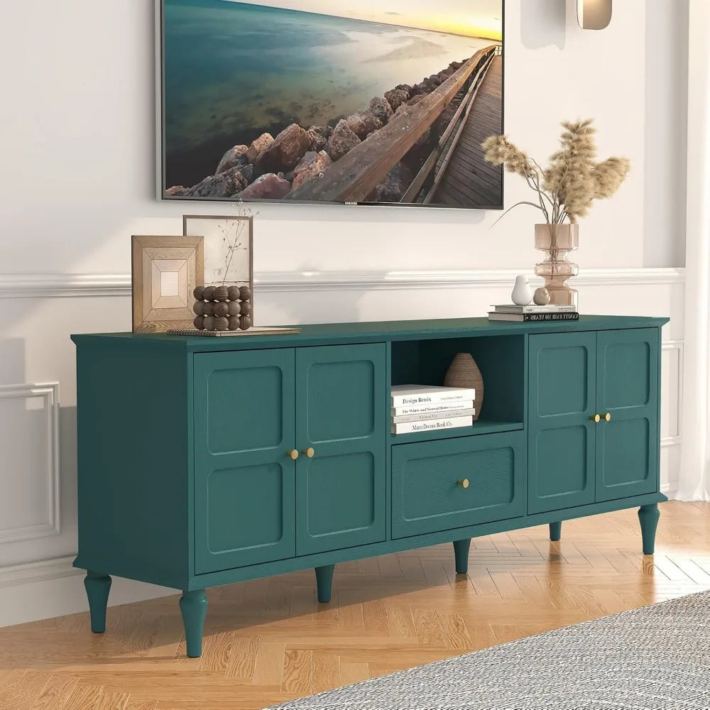 67'' Mid-Century Modern TV Stand with Storage Drawer and Doors, Long TV Stand with Adjustable Shelves for 75 Inch TV for Living