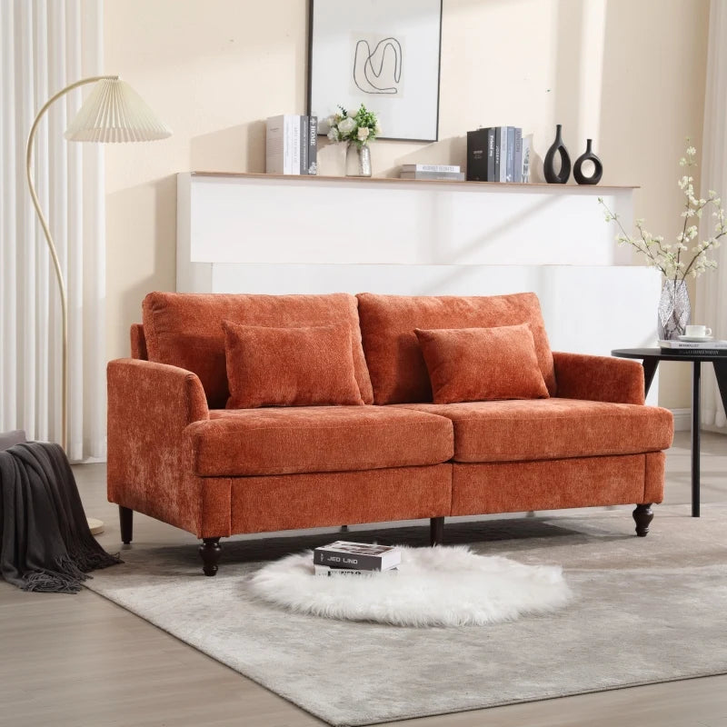 Mid Century Modern Chenille 2-Seat Loveseat Sofa Brown Wood Feet Upholstered Couch for Living Room Bedroom Reading Couch