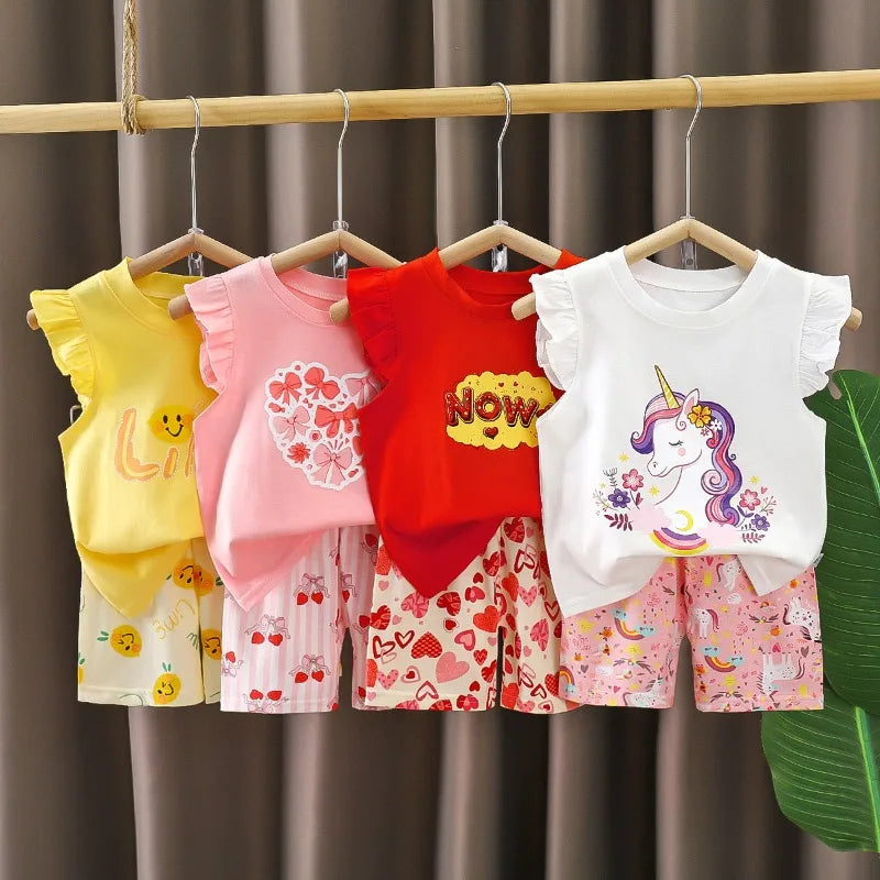 Baby Girls Clothes Sets for Kids T-shirt Tops+Short Pants Clothes Sets Toddler Girl Cute Printed Summer Infant Clothing Sets